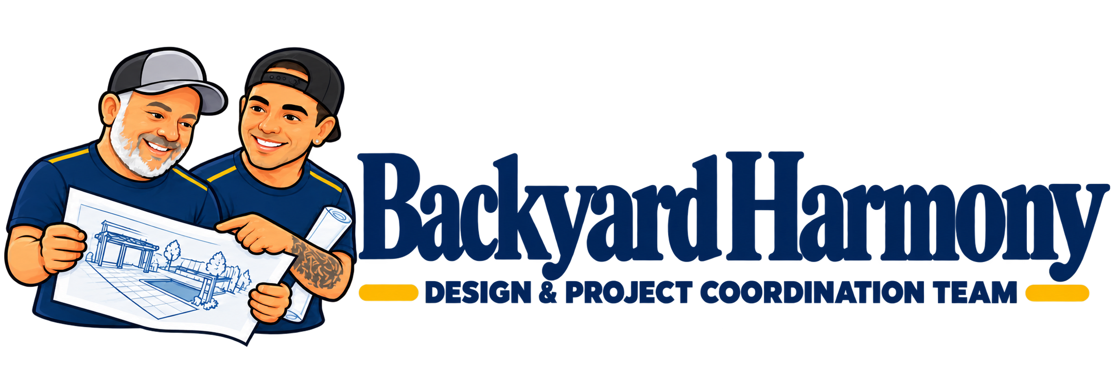 Warren and Jeff reviewing plans — Backyard Harmony, Design & Project Coordination Team